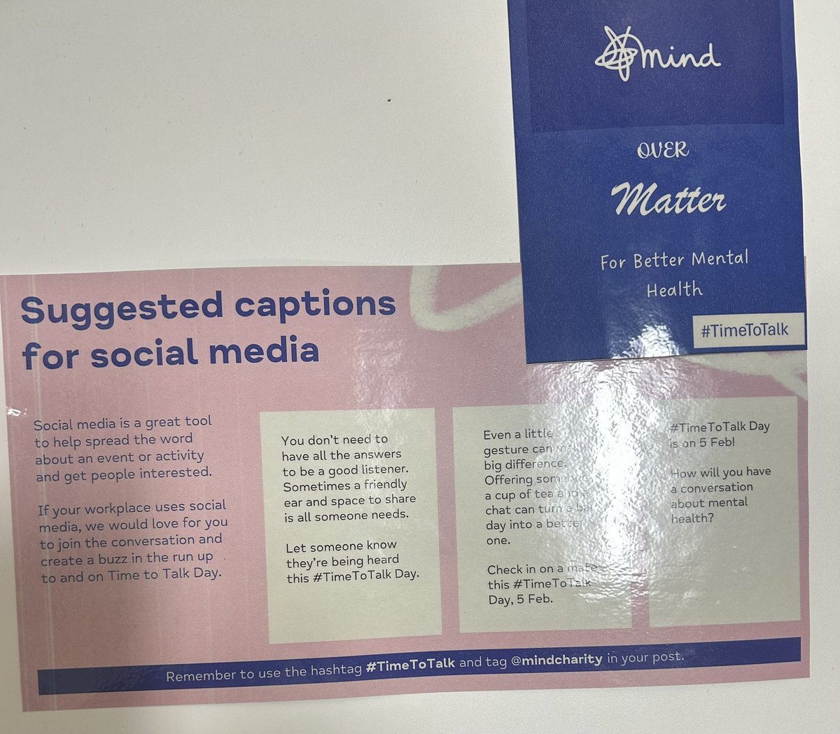 AMU_NMGH's tweet photo. #tTimeToTalk We all have mental health but too often mental health problems are treated as a taboo subject-not to be talked about especially at work. Talking openly and honestly can be the 1st step towards better Mental Health. 
What’s your pledge to improve your Mental Health? https://t.co/IIjkZ4uC14