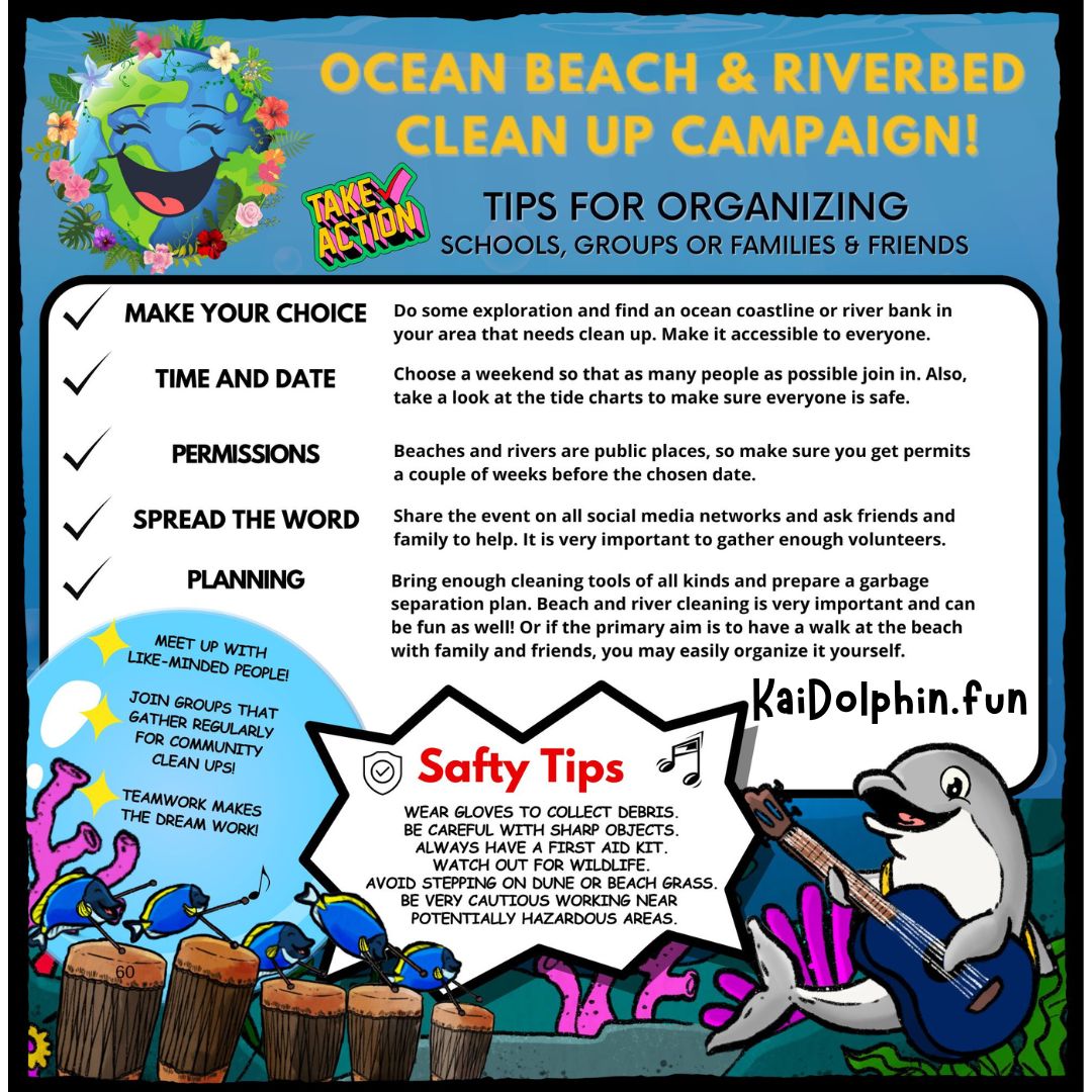 OCEAN &amp; RIVER CLEANUP CALL!

Join Kai Dolphin’s mission! Find a local beach/river, pick a safe weekend (check tides), get permits &amp; gather volunteers. Wear gloves, watch for hazards &amp; wildlife.

kaidolphin.fun
#OceanCleanup #BeachCleanup #kaidolphin