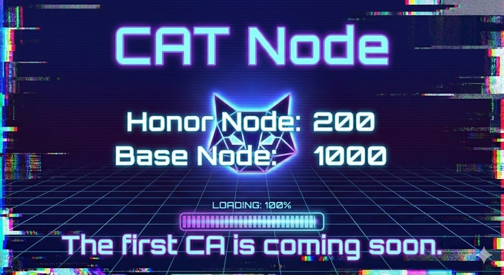 CAT Nodes are sold out🔥
Node data is now being released:
Honor Node: 200
$18,000 &amp; 75 million $CAT
Base Node: 1,000
$15,000 &amp; 42 million $CAT 
All funds will be used for ecosystem LPs, with plans to incubate 10 ecosystem projects!

The first CA will be announced within 3 days.⏳