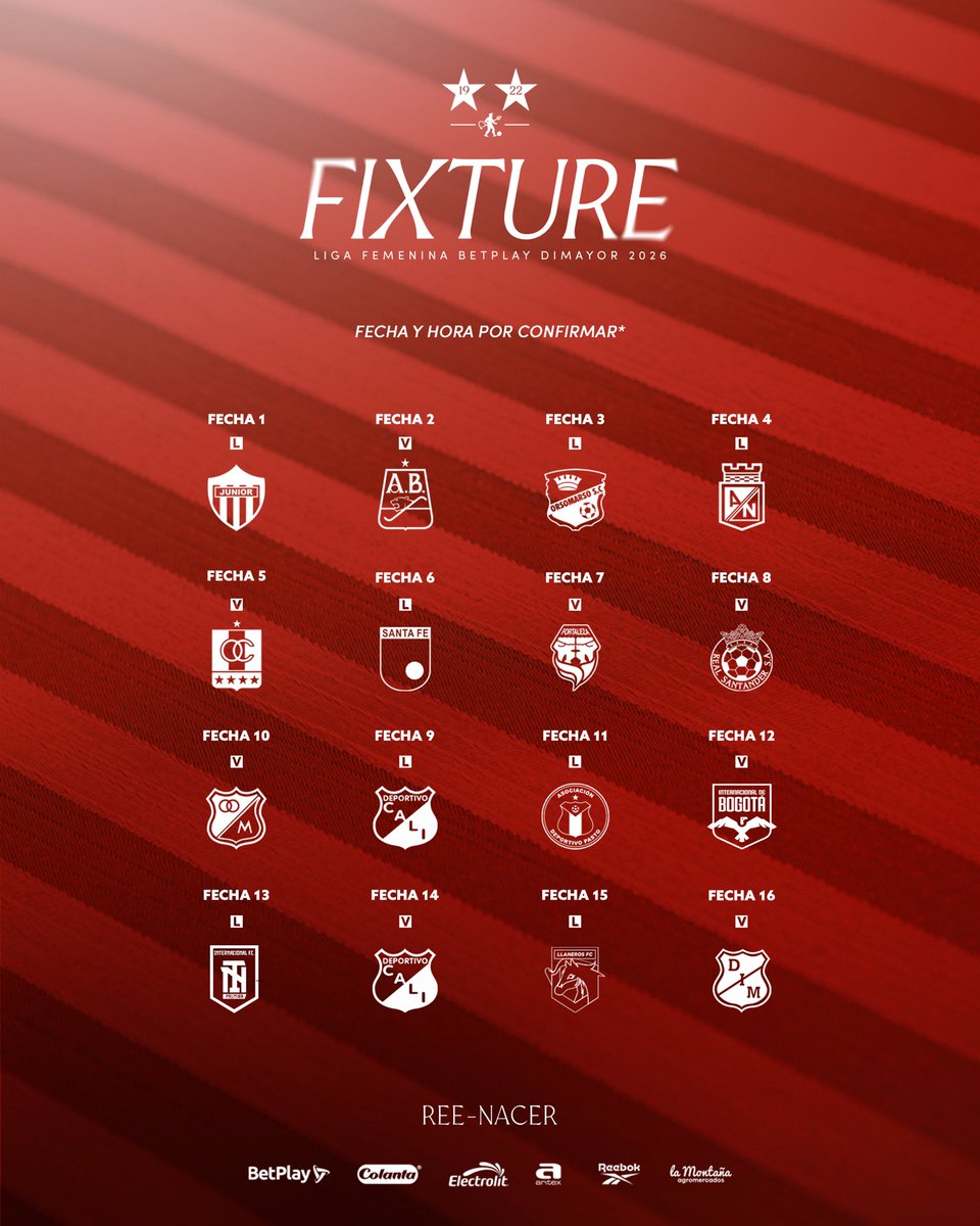 ¡Inicia el camino por un sueño! 👹💭

¡Este es nuestro 𝗳𝗶𝘅𝘁𝘂𝗿𝗲 para la Liga Femenina BetPlay 2026! 🇦🇹