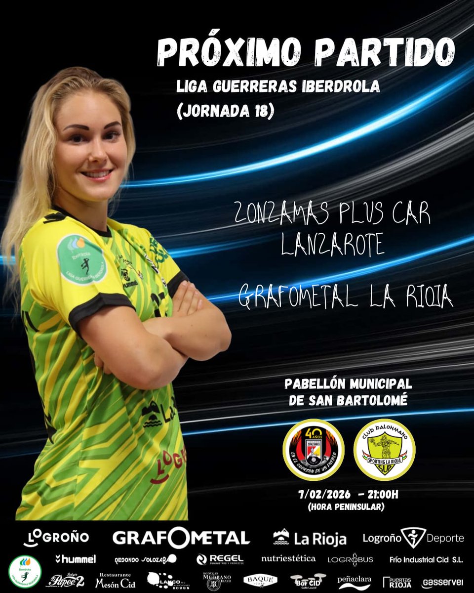 BMSportingLR's tweet image. 🔥PRÓXIMO PARTIDO🔥

LIGA GUERRERAS IBERDROLA 25/26

➡️Jornada 18
📅 Sábado 7 febrero
🕜 21:00h (hora peninsular)
🆚️ @CBZONZAMAS
🏟 Pabellón Municipal de San Bartolomé
📺 YouTube: Club Balonmamo Zonzamas

#SienteSporting💚💛
@IberdrolaDHF