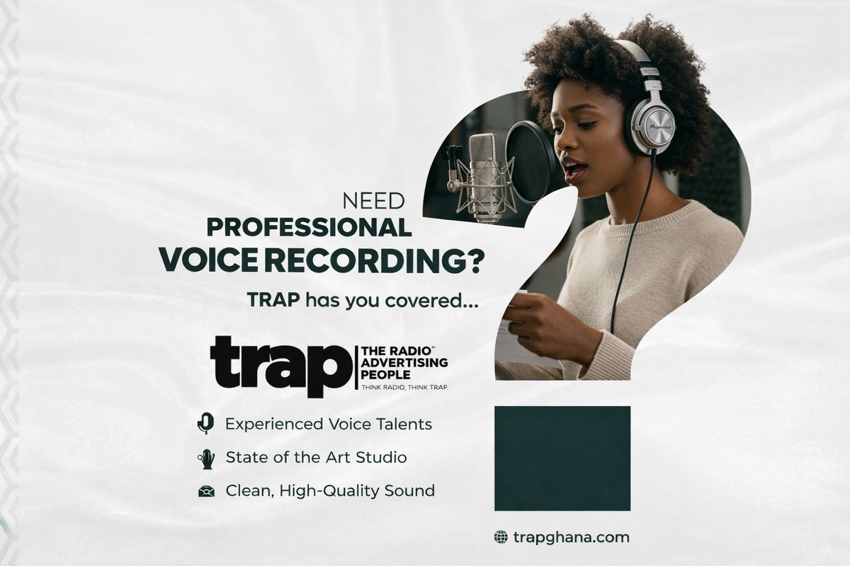 From radio commercials to IVR's,
 #TRAP gives your message a voice people can’t ignore.
🎙️ Professional voice talents
🌍 Multiple languages. One powerful sound.

Whether it’s a jingle, ad, promo. Think Radio. Think TRAP.
 trapghana.com