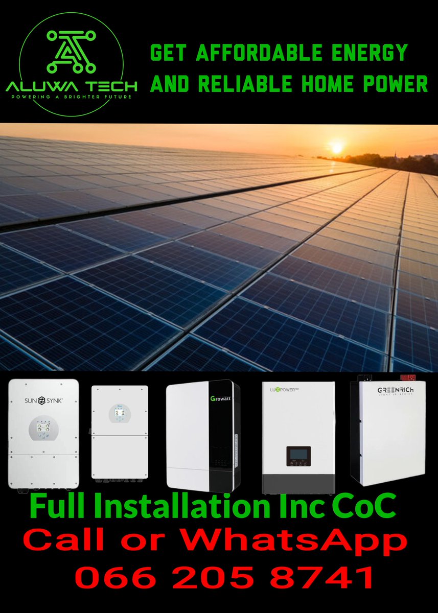 LetsRunTogethe1's tweet photo. Cut the cost, not the power.
Aluwa Tech is your trusted partner for sustainable energy &amp; electrical excellence. We specialize in high-efficiency solar system installations, comprehensive electrical setups, &amp; dedicated maintenance services.
DM us to get your free share of sun☀️⚡ https://t.co/CAZUWi3qQs