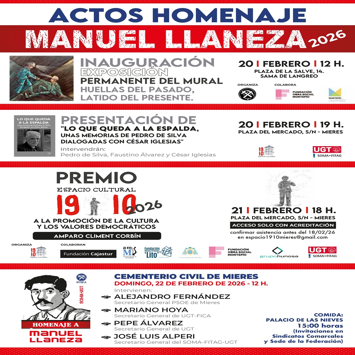 UGTAsturias's tweet photo. La memoria obrera y los valores democráticos vuelven a encontrarse en una programación cultural y sindical para recordar y reivindicar la figura de Manuel Llaneza, referente del movimiento obrero asturiano.
📅Del 20 al 22 de febrero
📍Sama de Langreo · Mieres
📣 No faltes. https://t.co/W41G2yXgsh