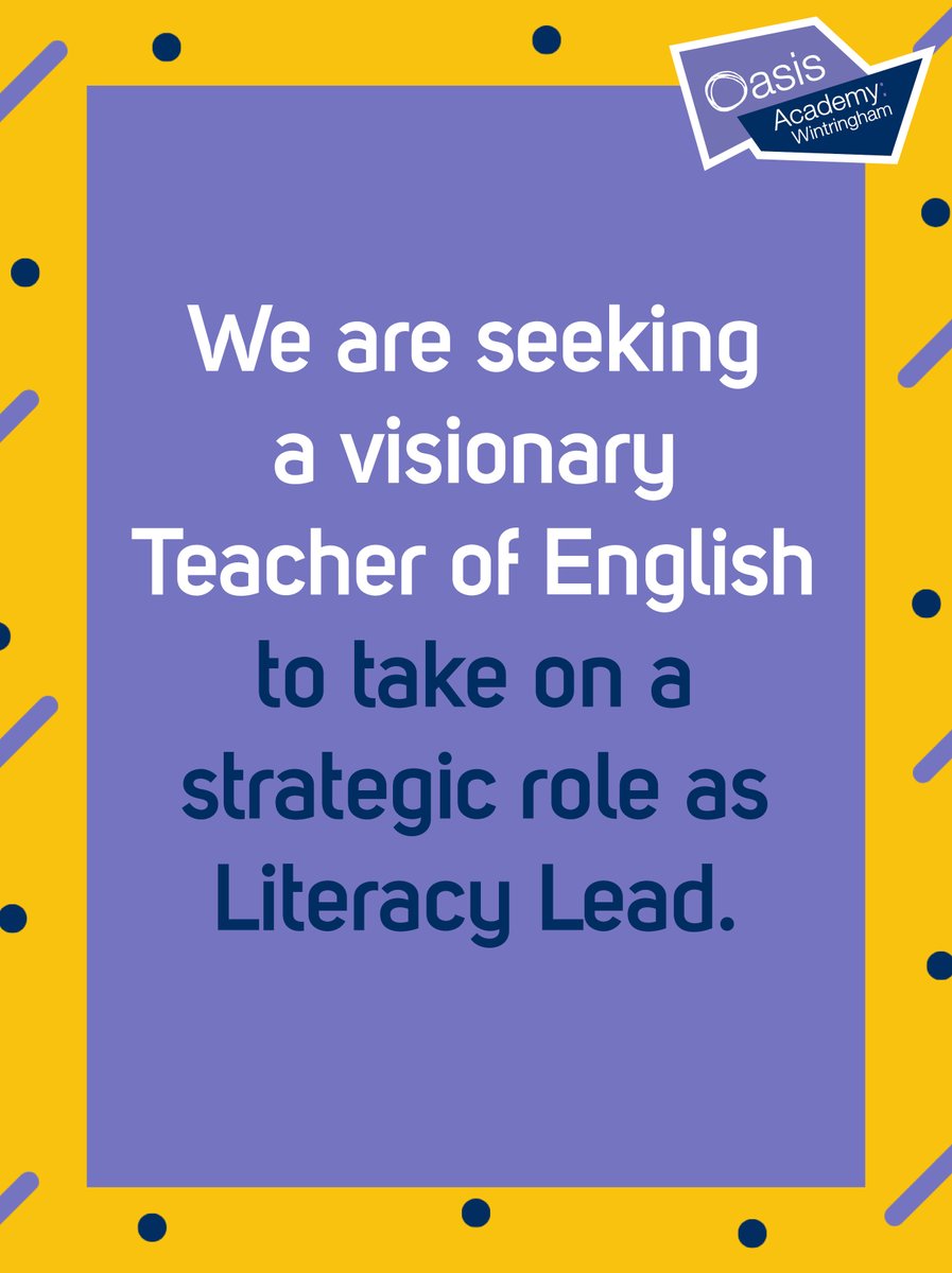 OAWintringham's tweet image. We’re hiring a Teacher of English with Literacy Lead responsibility at Oasis Academy Wintringham. Join our team and help drive exceptional literacy outcomes across the academy. Apply here:
…cademywintringham.schoolrecruiter.com/jobseekers/job…
 #TeachingJobs #EnglishTeacher #EducationCareers
