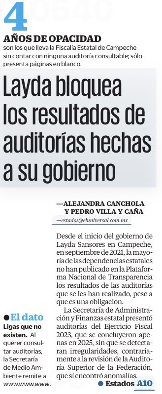 Tapando su propia corrupción. 

Cuatro años de opacidad en Campeche.
Layda Sansores, la dictadora bananera, bloquea auditorías, esconde resultados y deja páginas en blanco.
La ASF detecta anomalías y la indefendible y muy descarada gobernadora dice que no pasa nada.