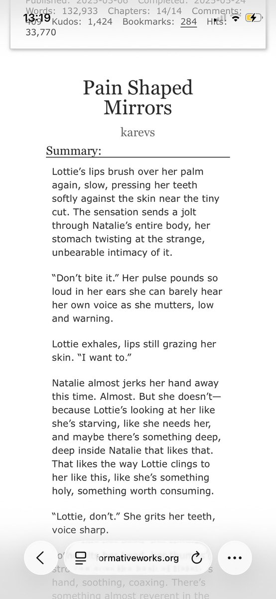 Deanoru4Life's tweet image. Re-reading this lottienat classic! Pain shaped mirrors you will always be famous! I need Karevs to drop another absolute banger of a lottienat fic 🙏