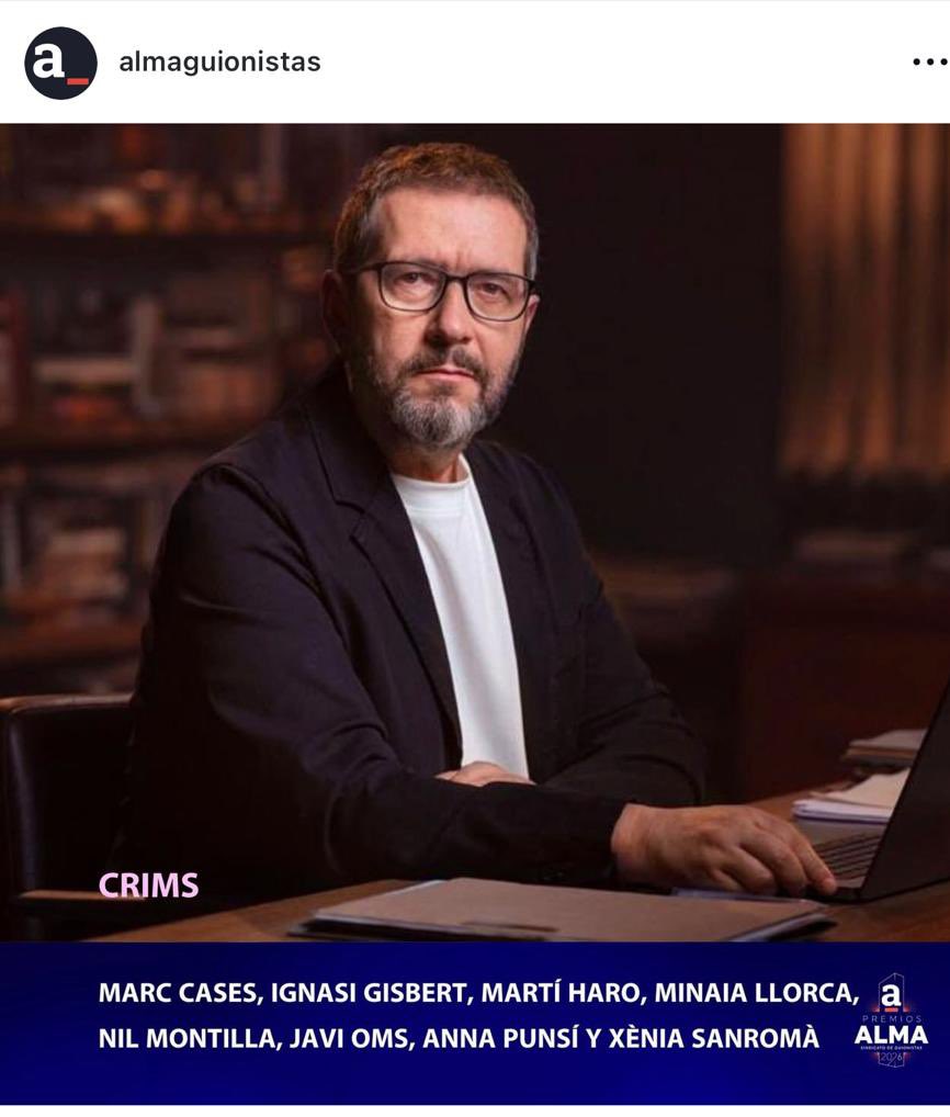 Hem estat nominats als <a href="/ALMAPremios/">PremiosALMA</a> del sindicat de guionistes per la Temporada 5 de <a href="/Crims_Oficial/">Crims</a> al <a href="/som3cat/">3Cat</a>! Gràcies, companys! Gràcies <a href="/Carles_Porta/">Carles Porta</a>.