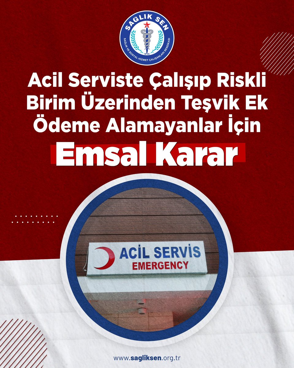 Acil Serviste Çalışıp Riskli Birim Üzerinden Teşvik Ek Ödeme Alamayanlar İçin Emsal Karar

Sağlık-Sen, İzmir Dr. Behçet Uz Çocuk Hastalıkları ve Cerrahisi Eğitim ve Araştırma Hastanesi Acil Cep Depo Biriminde görevli üyesinin riskli birim üzerinden teşvik ek ödeme alma talebini