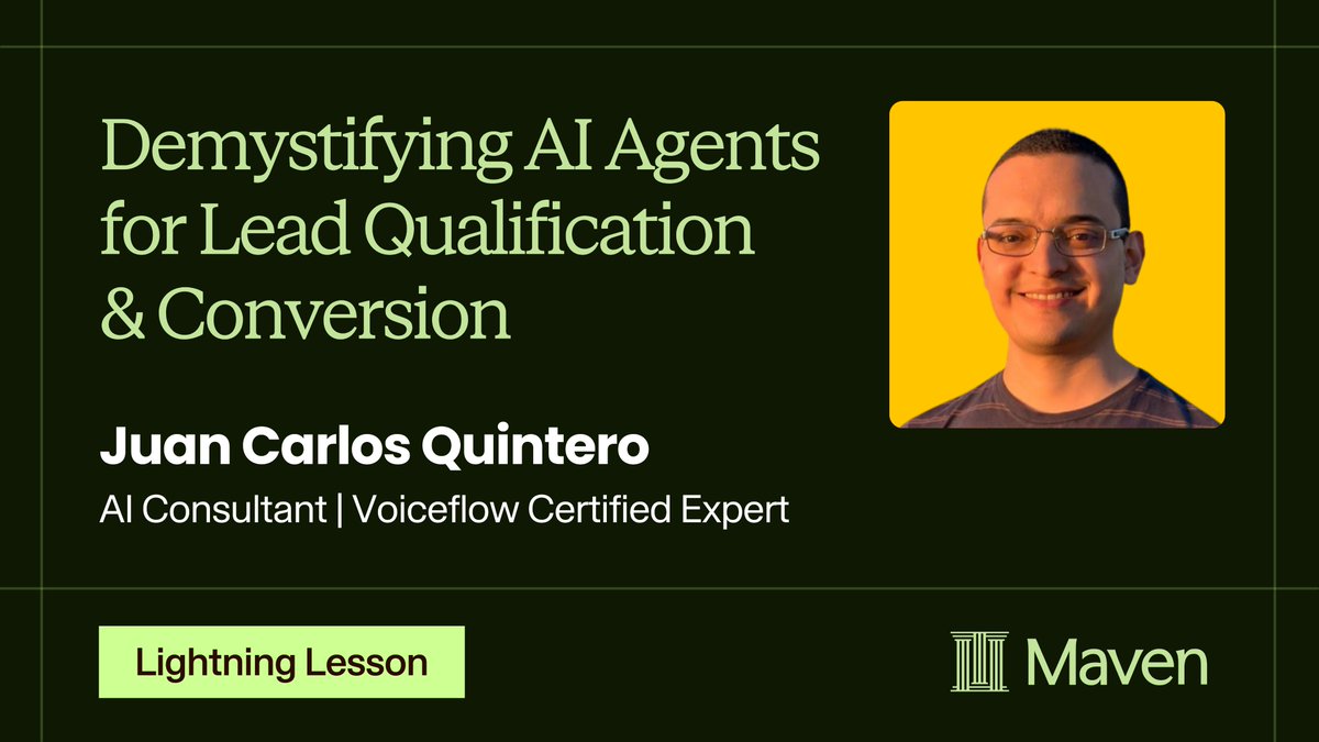 juancarlosqr's tweet photo. My first Lightning Lesson is TODAY! 📣
36 marketers already signed up.
It's about building an AI agent for marketing
Still time to join: https://t.co/NjM9yuJKXD
Live demo: how to build a custom lead qualification agent in 30 min
See you there! 💛
#voiceflow #aiformarketing https://t.co/weqrinxztb
