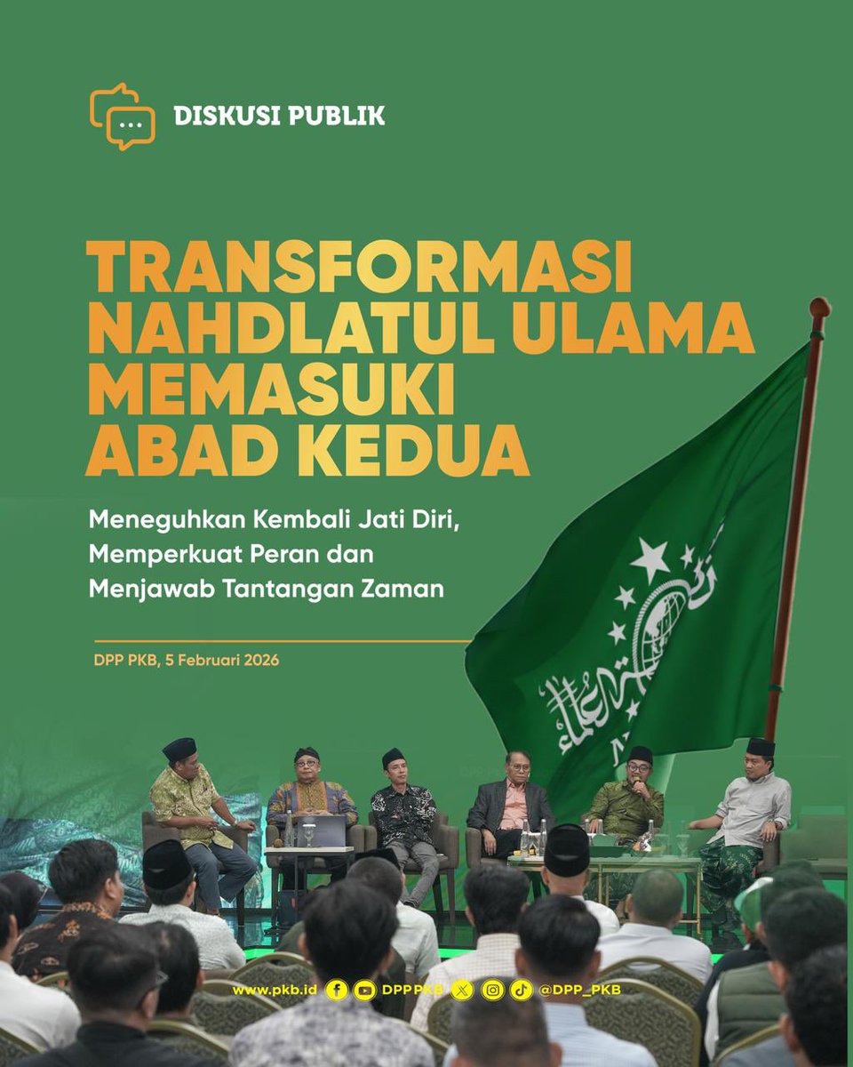 DPP_PKB's tweet photo. Diskusi publik “Transformasi Nahdlatul Ulama Memasuki Abad Kedua” menjadi ruang refleksi bersama untuk merawat warisan ulama sekaligus menyiapkan arah NU ke depan. 

Wakil Ketua Umum DPP PKB @hanifdhakiri menegaskan ikatan historis PKB dan NU mengutip Gus Dur, PKB adalah “telurnya NU”. Cinta itu berarti menjaga, bukan mencampuri.

#1AbadNU
#TransformasiNU