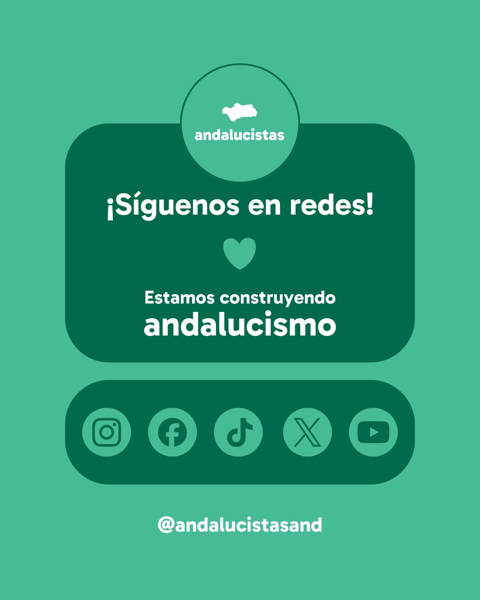 💪 Estamos construyendo un espacio andalucista de futuro.

Síguenos en todas nuestras redes.

✅ Instagram, Facebook, TikTok, X y YouTube: @andalucistasand

Porque Andalucía necesita voz propia.
Porque el futuro también se organiza.

#andalucistas #andalucía #andalucismo