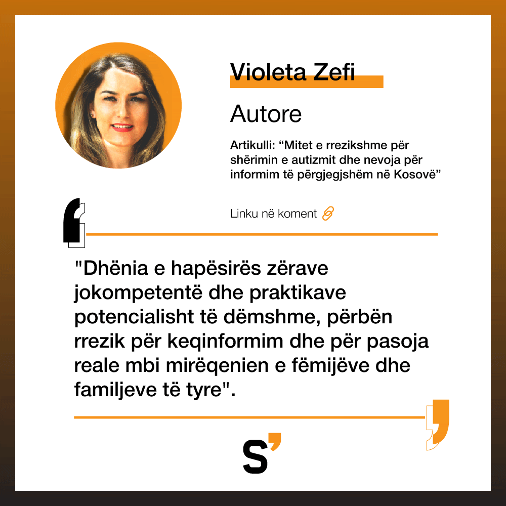 sbunker's tweet photo. Artikulli i fundit nga Violeta Zefi flet mbi rreziqet e miteve për shërimin e autizmit në Kosovë dhe rëndësinë e informacionit të përgjegjshëm.

🔗 Lexoni artikullin e plotë më poshtë. https://t.co/FmtdX5gvQ6