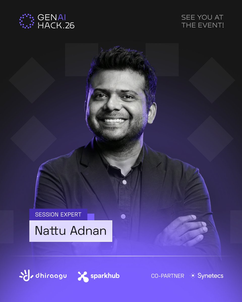 Meet <a href="/reallynattu/">Nattu</a>  — Co-Founder &amp; CTO of <a href="/LottieFiles/">LottieFiles</a>

Focused on builder-first and real-world AI workflows, 
Nattu leads the Design, Development &amp; Deployment session at #GenAIHack26, helping teams move from concept to launch.

Partnership 🤝 <a href="/Dhiraagu/">Dhiraagu</a>  &amp; Co-partnered <a href="/synetecs/">Synetecs</a>