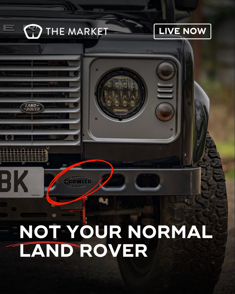 _THE_MARKET_'s tweet photo. ⏳ LIVE NOW | NOT your average Land Rover Defender 110.

 Blending classic heritage with motorsport-proven upgrades. Featuring 18” alloys, JE Stage 2 remap (180bhp est.) and heavy-duty protection. 

A purposeful, modern classic Defender.   🔗 LIVE NOW | https://t.co/twpoRFjOwL https://t.co/BJWRcAlrkh