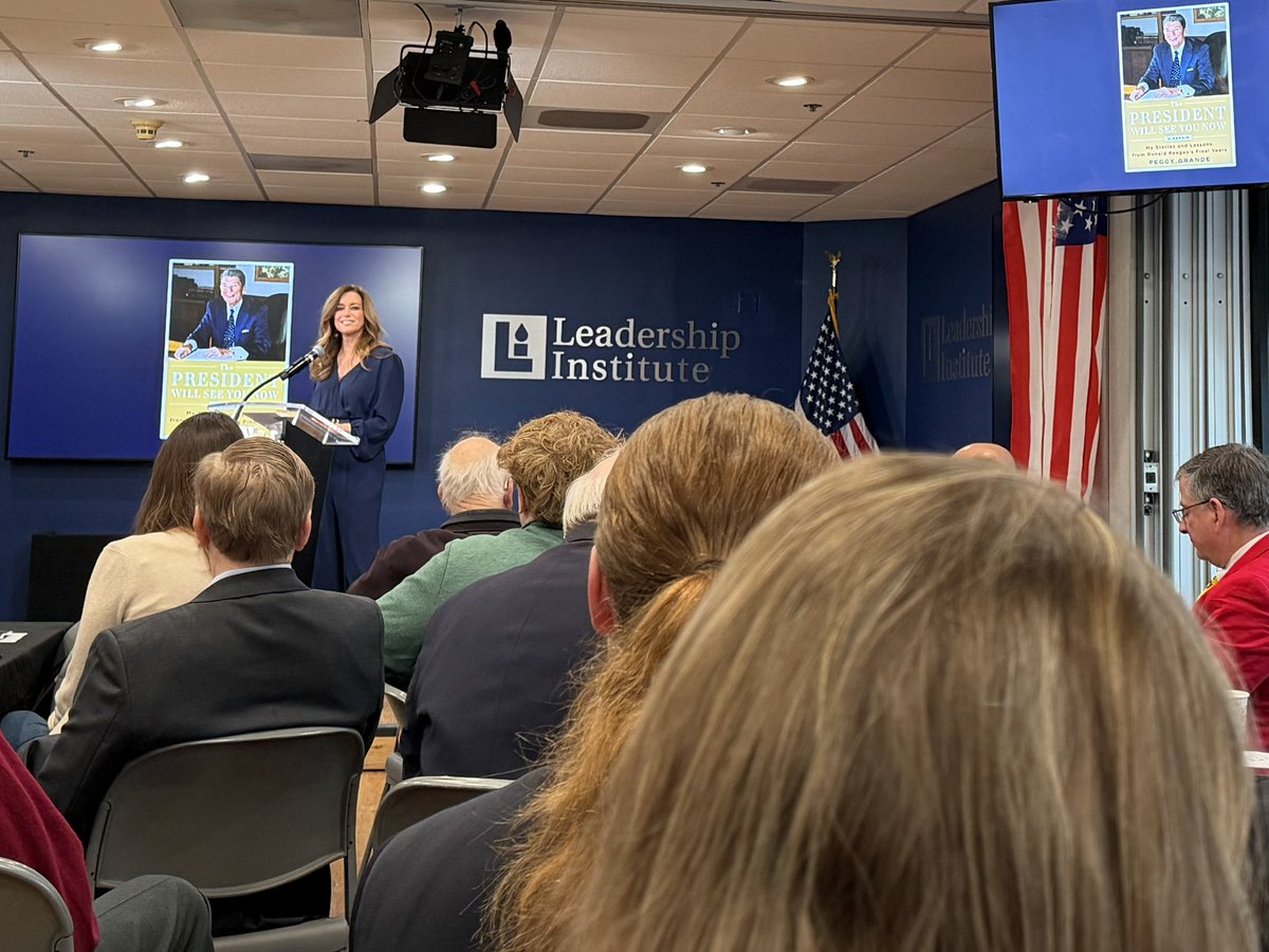PeterAFinocchio's tweet photo. So great to meet and hear from @peggy_grande at the @LeadershipInst’s monthly Wednesday Wake-Up Club Breakfast yesterday morning as she shared her memories of President Ronald Reagan while serving as his Executive Assistant during his post-Presidency. #WWCB https://t.co/v9ykdJeqnZ