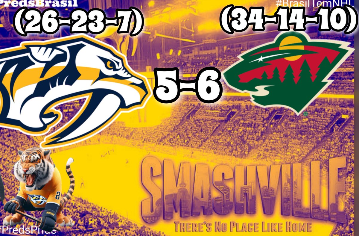 Como eu disse... 

<a href="/mnwild/">Minnesota Wild</a> 6️⃣ - 5️⃣ <a href="/PredsNHL/">Nashville Predators</a> 

Não dá pra virar um jogo toda noite, ficar preso à isso pode ser fatal, como ontem.

É preciso se impôr desde o início e não estamos conseguindo de jeito nenhum.... sofremos no começo. Isso precisa ser corrigido rápido.

#Smashville