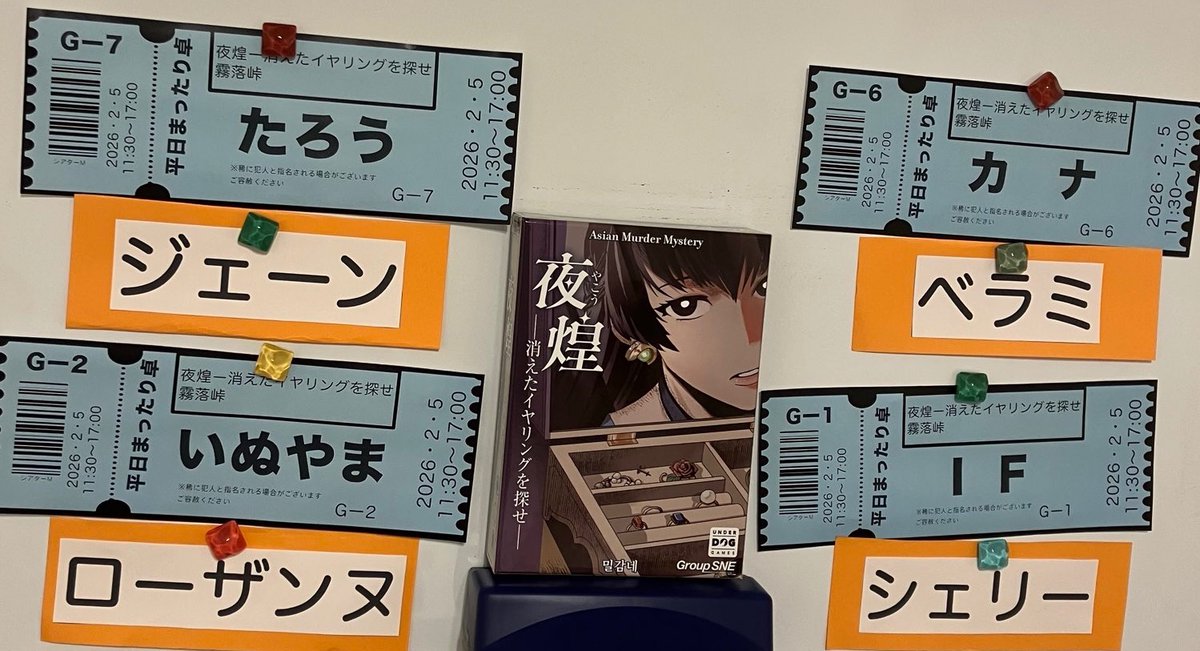 iftabito's tweet photo. 夜煌―消えたイヤリングを探せ―
推理進行と同時にどう考えどう行動すべきかを問われる作品。
8人集まり、2箱を2卓で同時にプレイした結果、真逆の展開となったのが面白い。
150分とあるが、GMレスで確認しながら進めるなら、もう少し時間に余裕をもった方が良い。感想戦の時間が足りないよ！
#マダミス https://t.co/13CBAGvrJK