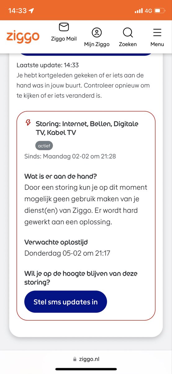 Hallo <a href="/ZiggoWebcare/">Ziggo</a> is er al enig zicht op een oplossing voor de storing op #Marken die al sinds maandagavond duurt? Af en toe verbinding is niet handig met thuiswerken.