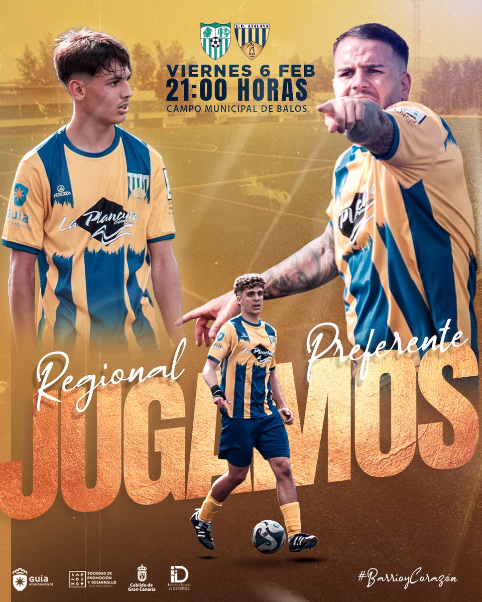 📅 Este viernes 7 de febrero nuestro primer equipo visita al UD Balos.

¡Vamos con todo a por los tres puntos!
⏰ 21:00 horas
🏟️ Estadio Municipal de Balos.

#barrioycorazon #udatalaya #guiaesdeporte