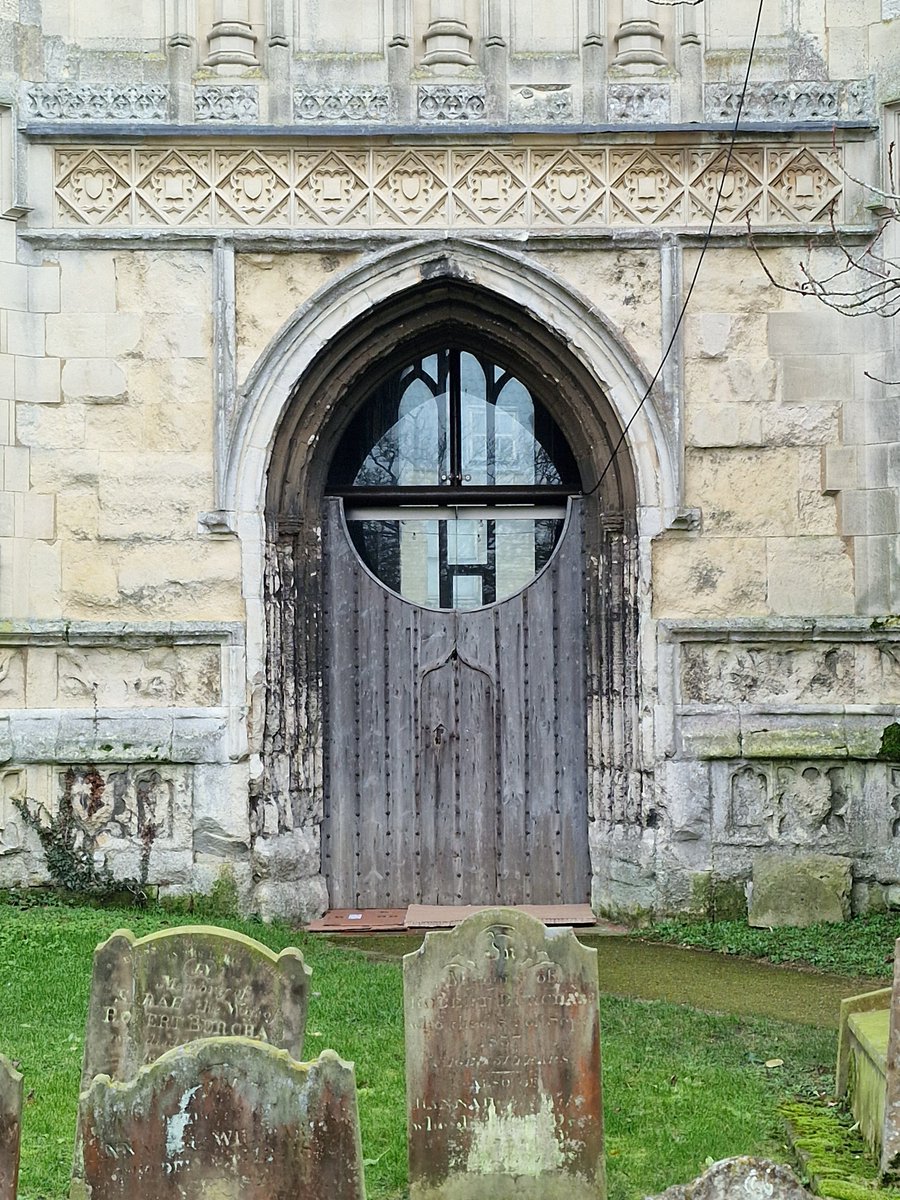 StroudStory's tweet photo. Firmly closed, but then I wouldn't have gone up the stairs anyway! This is the door to the freestanding belltower at Beccles, #Suffolk, agreeably Perp, if restored - surely that course above the door must be? - but hinting at modernity within... #AdoorableThursday https://t.co/3fF7hcdyRj