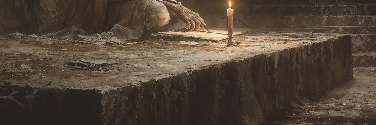 Candlelit writing scene