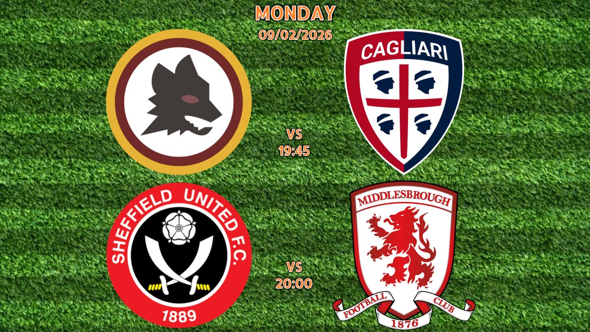 Monday night footy....

⚽Roma v Cagliari⚽19:45
⚽⚔BLADES⚔ v Middlesbrough⚽20:00

LIVE here @ Steelers Sports Bar