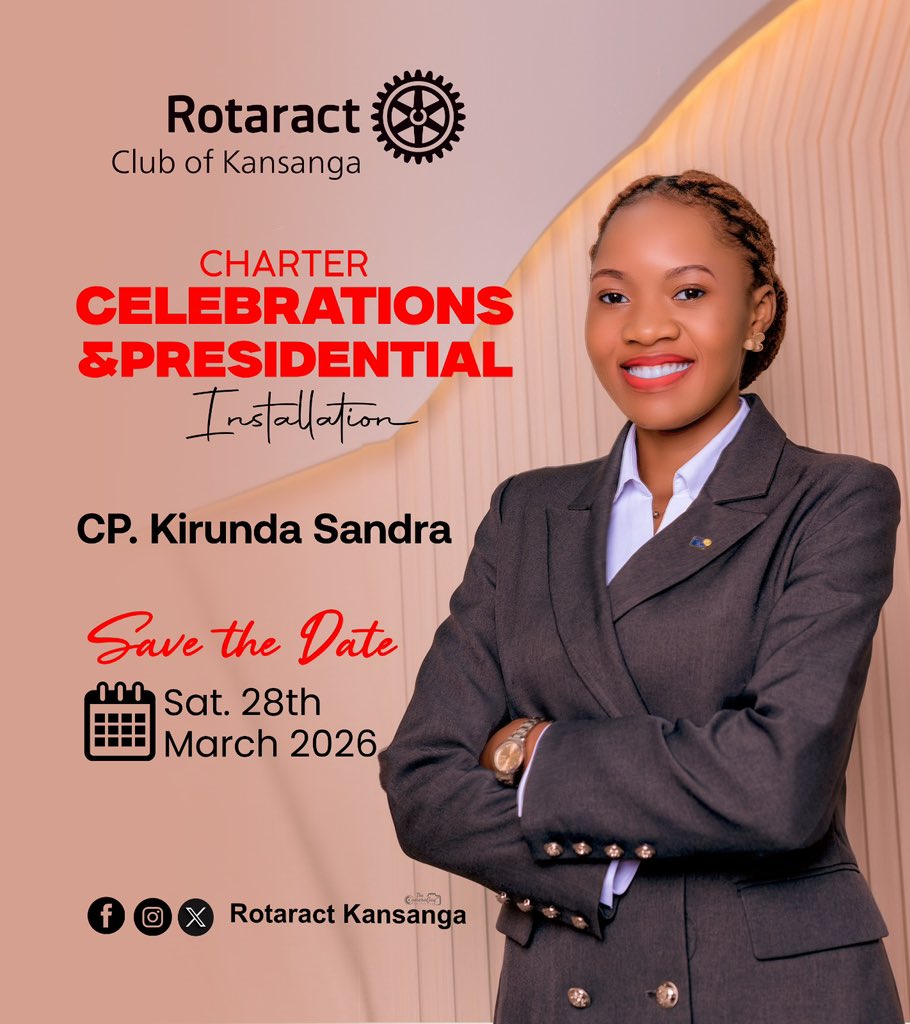 Rct_Kansanga's tweet image. ROTARY FAMILY 
Save the Date! 🗓️

✨ Rotaract Club of Kansanga
Charter Celebrations &amp;amp; Presidential Installation
👑 CP Kirunda Sandra
📅 6 June 2026

History in the making. Fellowship guaranteed. 
#RotaryFamily #ServiceAboveSelf #Ro