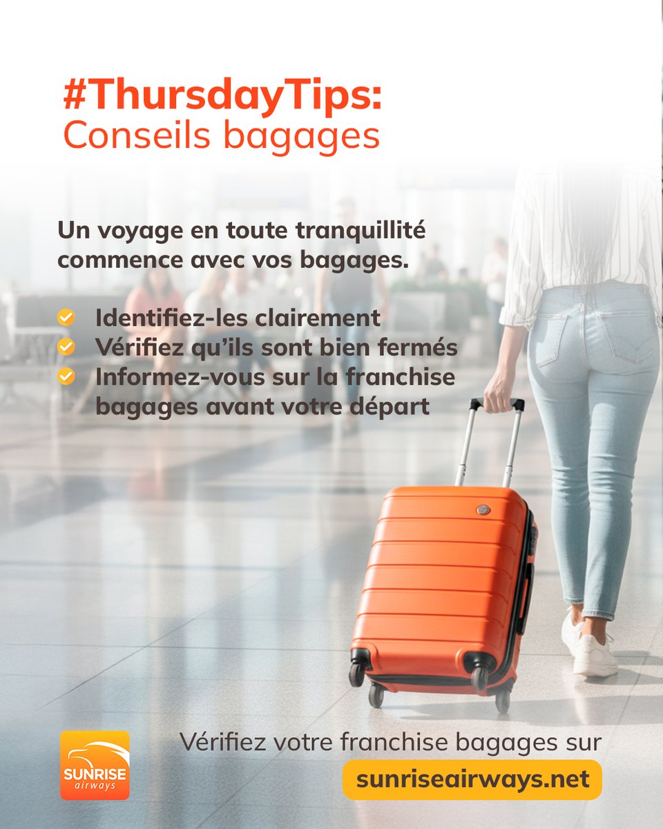 SunriseAirways's tweet image. Thursday Tips ✈️
A smooth journey starts with your baggage. Identify it properly, secure it well, and always check your baggage allowance before you fly.

👉 Check your baggage allowance at sunriseairways.net

#ThursdayTips #TravelTips #BaggageTips #CaribbeanTravel