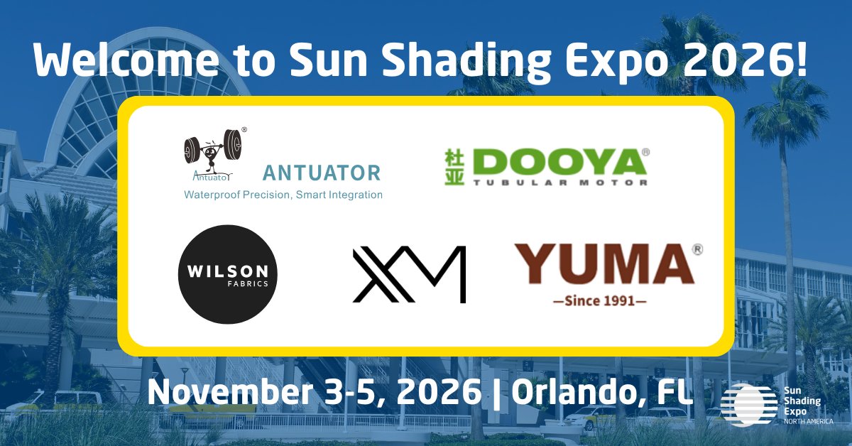 SunShadingExpo's tweet photo. The #SunShadingExpo 2026 show floor is coming to life! 🎉 A big welcome to ANTUATOR, Dooya, Wilson Fabrics, XM, and YUMA USA !

We’re looking forward to seeing what’s new, next, and noteworthy from each of them.

Want to join them and soon many others: https://t.co/uOCOPHeTfI https://t.co/iFNYYvtjoe