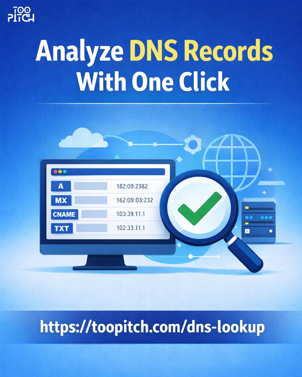 toopitch's tweet photo. Fast &amp; Accurate DNS Lookup Tool
Get real-time DNS information for any domain in seconds. Our DNS Lookup tool helps developers and website owners manage domains efficiently.

🌐 Visit : https://t.co/Nvjpb0znkA

Contact us for Ads &amp; Promotions
📞 Call: +91 8281 908 708 https://t.co/rOP2uGpgld