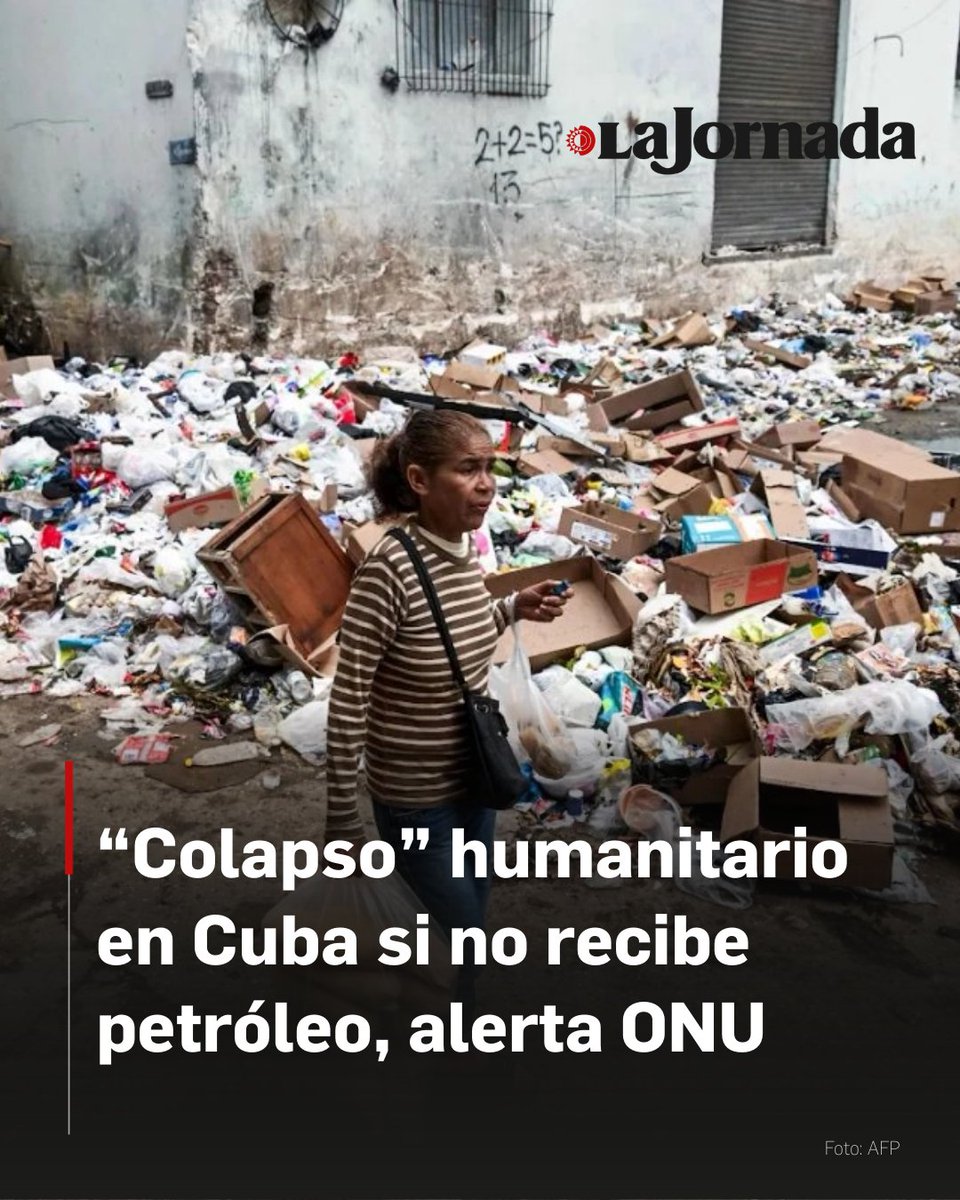 lajornadaonline's tweet photo. El secretario general de la ONU, Antonio Guterres, alertó que Cuba se encamina hacia un colapso humanitario inminente si no recibe suministros de petróleo para cubrir sus necesidades básicas. La falta de combustible ha paralizado bombas de agua, hospitales y la respuesta tras el huracán Melissa.

Esta crisis se agrava tras la captura del presidente venezolano Nicolás Maduro por fuerzas de EU el pasado 3 de enero, lo que interrumpió el flujo vital de crudo desde Venezuela hacia la isla.

Más información en: https://t.co/qFtTDZhIoz