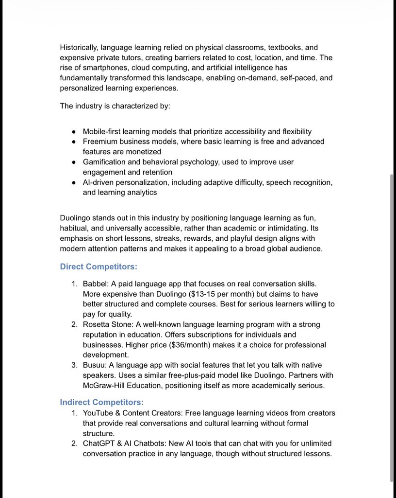 O_Tobechii's tweet photo. I did a product analysis on Duolingo : users, problem statement, business goals, constraints, competitors &amp; SWOT analysis. 
Great lesson in product thinking where design meets development. @Joe_brendan_ 
#DevandDesign https://t.co/OsdEumlmD9