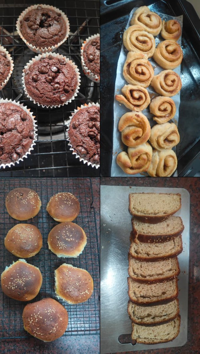 SangeetaSa89378's tweet photo. "Baked with love today: fudgy chocolate muffins, gooey cinnamon rolls, golden sesame buns, and wheat bread 🍫🌀 Who wants a bite? Fresh, homemade happiness in every tray! 😍 #BakingFromScratch #WeekendVibes" https://t.co/jQ6DAdDUJU