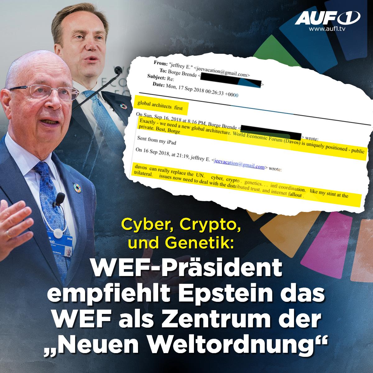 Bombe! +++ Streit im WEF wegen Epstein! Klaus Schwab schaltet sich ein. +++ WEF-Präsident empfahl Epstein das WEF als Zentrum der "Neuen Weltordnung"

Nach Großbritannien und Frankreich kracht es jetzt im Globalisten-Zentrum des WEF.

WEF-Präsident Børge Brende: „Globale
