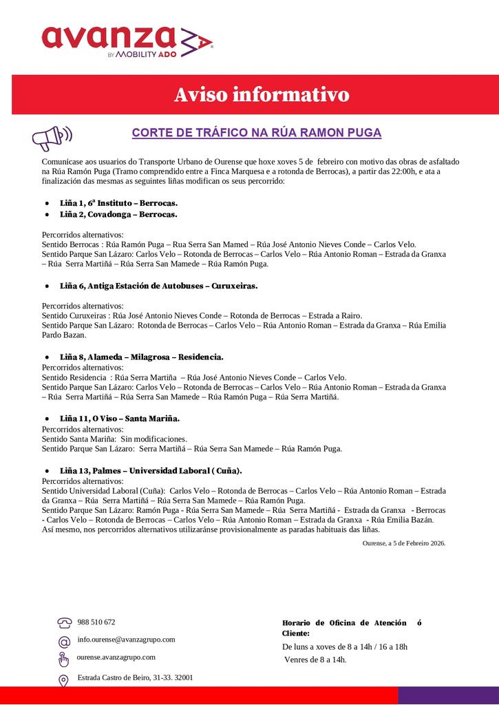 Corte de tráfico por obras na Rúa Ramón Puga