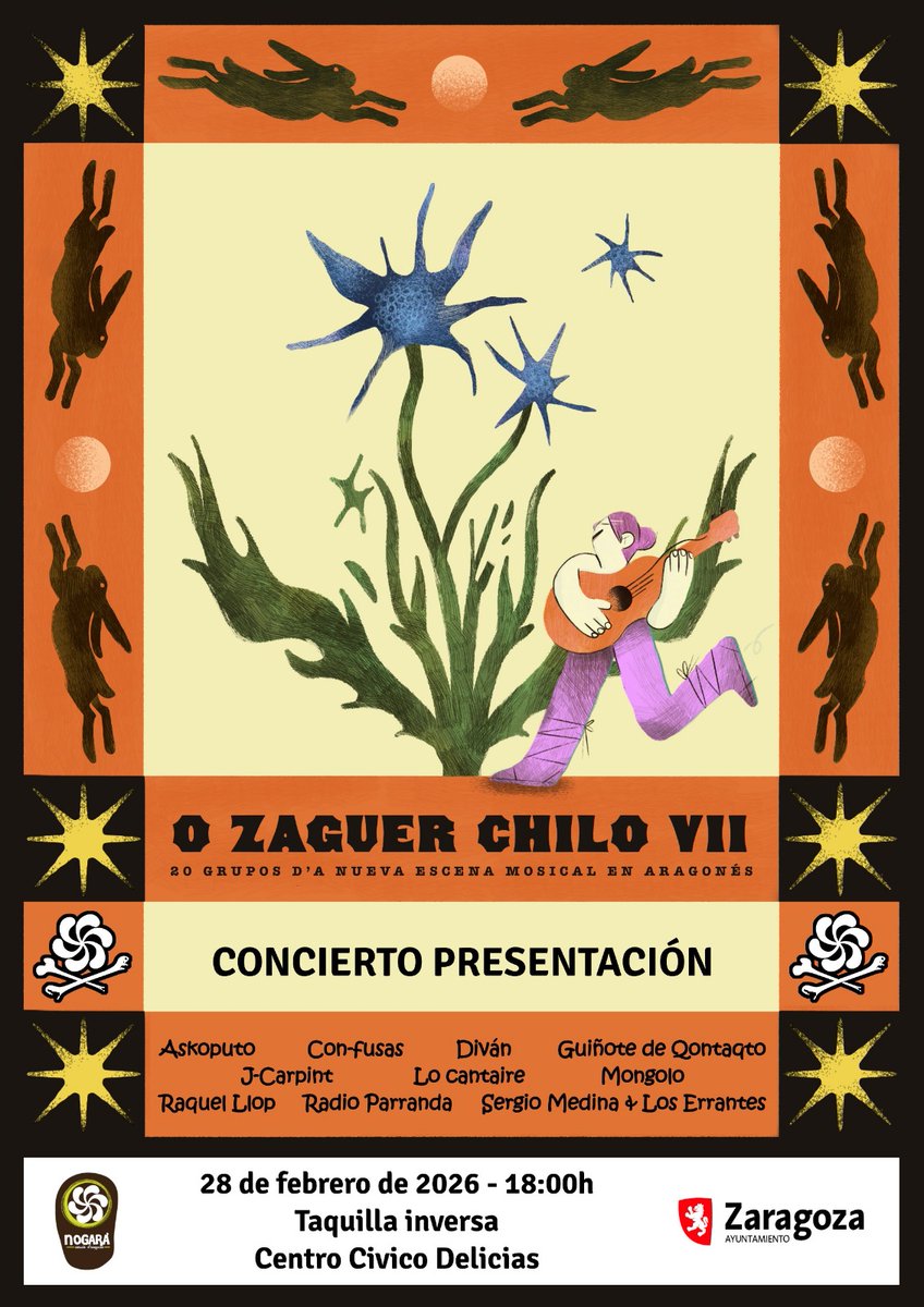 🎵 Lo proximo 28 de febrero en o CC Delicias tenemos una buena enchaquia pa tornar a escuitar musica en #aragonés
📆Dimpués de no pocos entrepuces presentaremos lo disco O Zaguer Chilo VII
🗣 Contaremos con buena cosa d'as bandas que i han preso parte, sorpresas y muito #aragonés