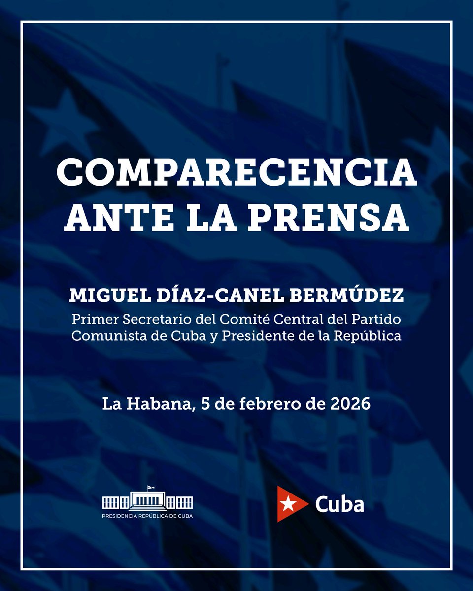 🇨🇺| El canal de YouTube de la Presidencia estará transmitiendo a las 10 am la comparecencia del Primer Secretario del Comité Central del Partido Comunista de #Cuba y Presidente de la República, <a href="/DiazCanelB/">Miguel Díaz-Canel Bermúdez</a>, ante medios nacionales y extranjeros. 

📎| youtube.com/@presidenciacu…