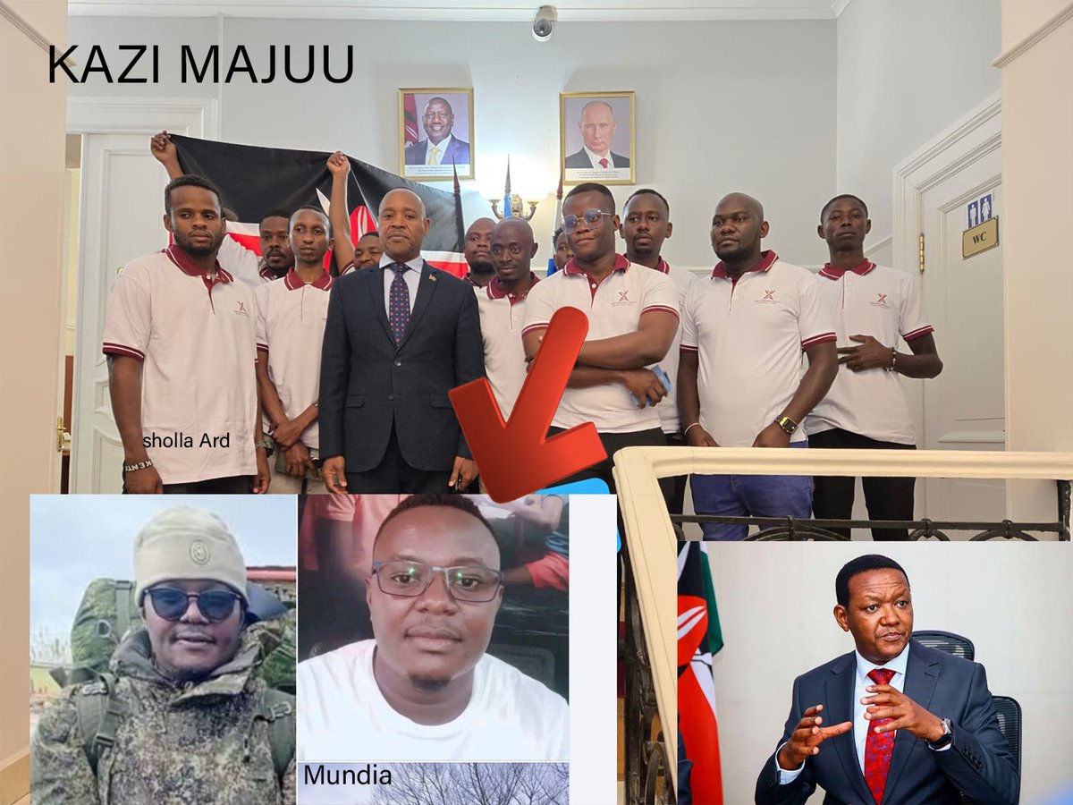 sholard_mancity's tweet photo. I’ve just watched CS Alfred Mutua deny that the Kenyan government knew our youth were being lured to Russia and ending up in a foreign war.

Denial is easy. Records are harder to erase.

Below is a photo taken in 2025 during activities linked to the Kazi Majuu program, with recruiters present, and a government official present. This didn’t happen in the dark.

One of those believed to have gone through this route is Mundia. Today, his family is stranded, with reports that he may already be dead, and little hope of his body ever returning home.

So let’s speak plainly.

Kenyans did not wake up one morning and accidentally fall into a war zone using tourist visas.

Pathways were opened. Silence followed.

When a government creates routes, watches quietly, then pleads ignorance, that is not a mistake; it is abandonment.

Leadership means owning consequences.
Evasion is a confession.
Alfred Mutua, you should take responsibility