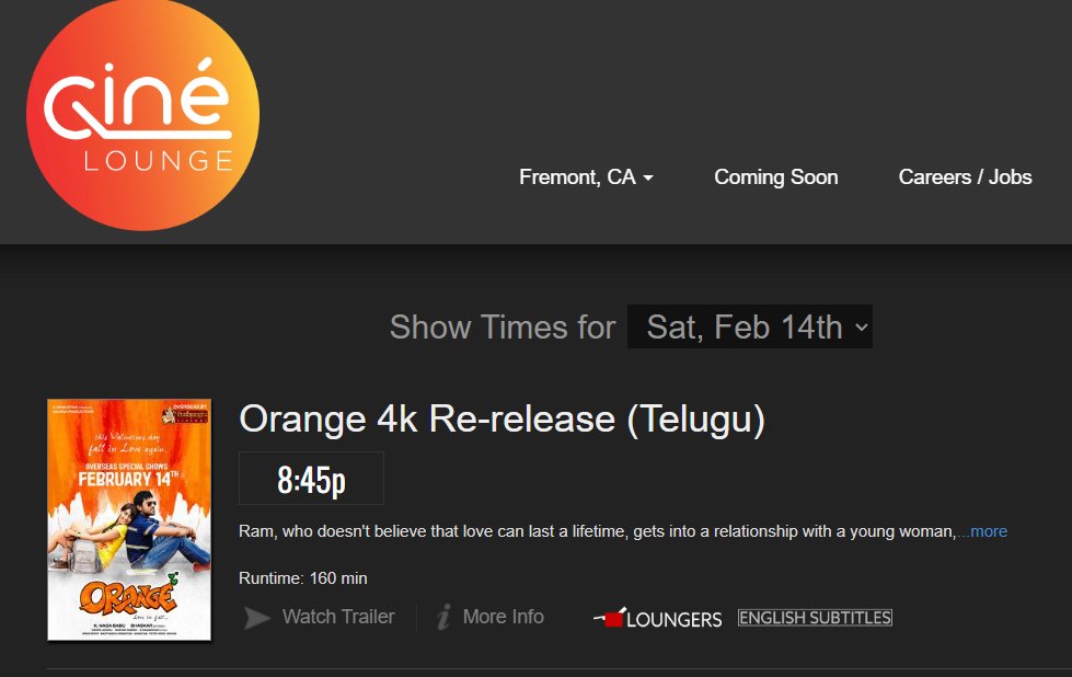 PrathyangiraUS's tweet photo. #Orange4K - Bookings Open at
Cine Lounge - Fremont, CA
Cine Lounge - Niles, IL
One Day. Limited Shows. Grab your Tickets ASAP💥
#Orange @AlwaysRamCharan @Anjana_Prod @OrangeMovie4K https://t.co/O1Tl0EDopD