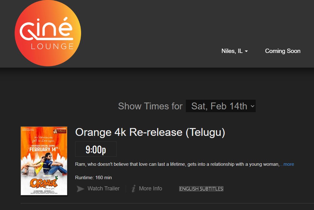 PrathyangiraUS's tweet photo. #Orange4K - Bookings Open at
Cine Lounge - Fremont, CA
Cine Lounge - Niles, IL
One Day. Limited Shows. Grab your Tickets ASAP💥
#Orange @AlwaysRamCharan @Anjana_Prod @OrangeMovie4K https://t.co/O1Tl0EDopD