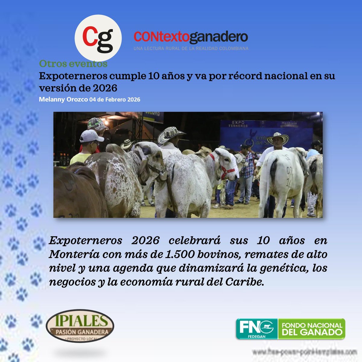 Esta feria no solo reúne lo mejor del mejoramiento genético bovino, sino que también es punto de encuentro entre criadores, empresarios, académicos y emprendedores del sector agropecuario.

contextoganadero.com/otroseventos/e…

<a href="/jflafaurie/">José Félix Lafaurie</a> 
<a href="/Fedegan/">FEDEGAN</a> 
<a href="/ContGanadero/">CONtexto Ganadero</a> 

#ConstruyendoGanadería