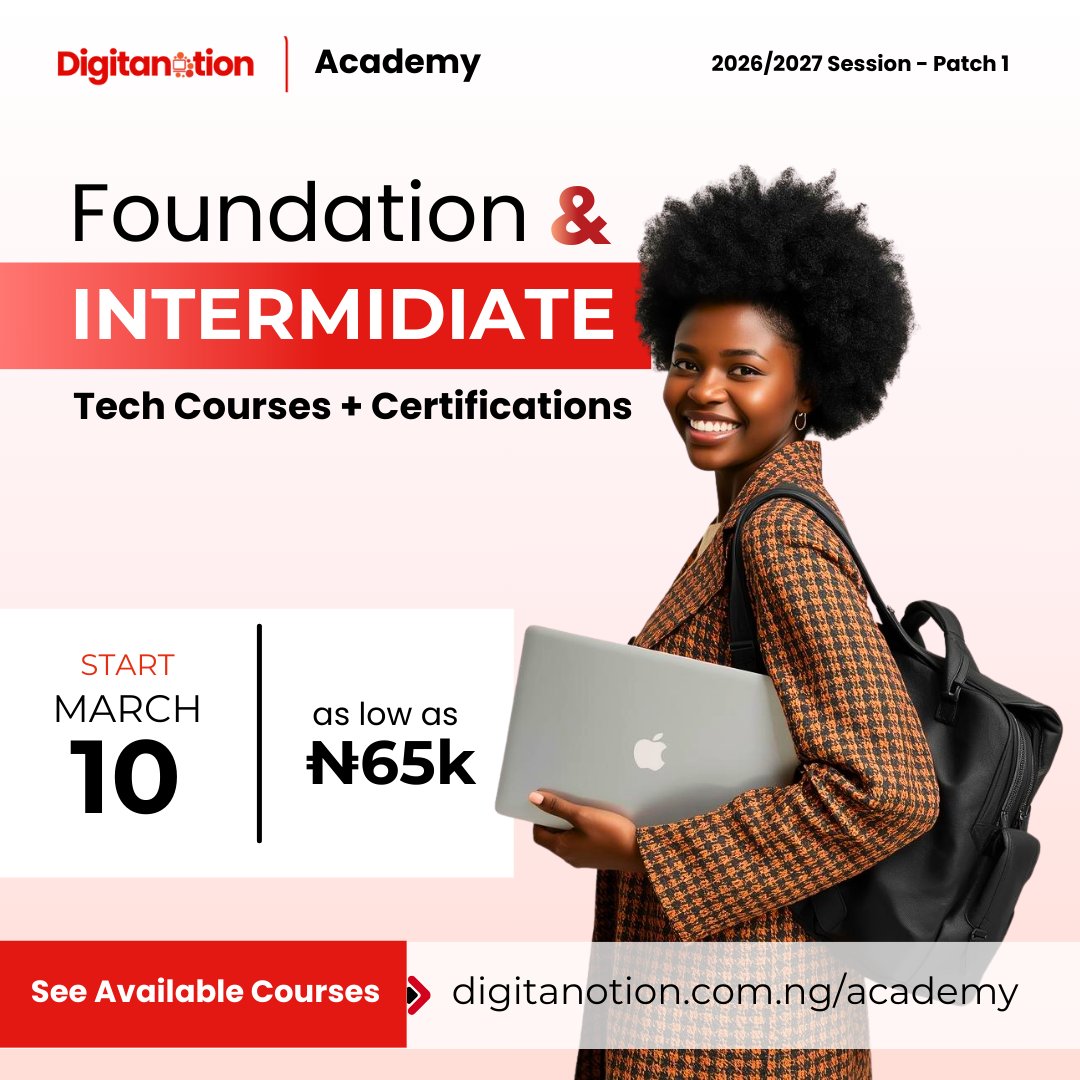 digitanotion's tweet photo. Ready to turn skills into income? 
Learn practical, in-demand tech skills with mentorship &amp; certificates!

 Courses: Cybersecurity, Web &amp; Mobile Dev, Computing Essentials, Data Analysis &amp; more.

Limited slots! Register: To get started.  

#Digitanotion #TechSkills https://t.co/q0EsyXGATH