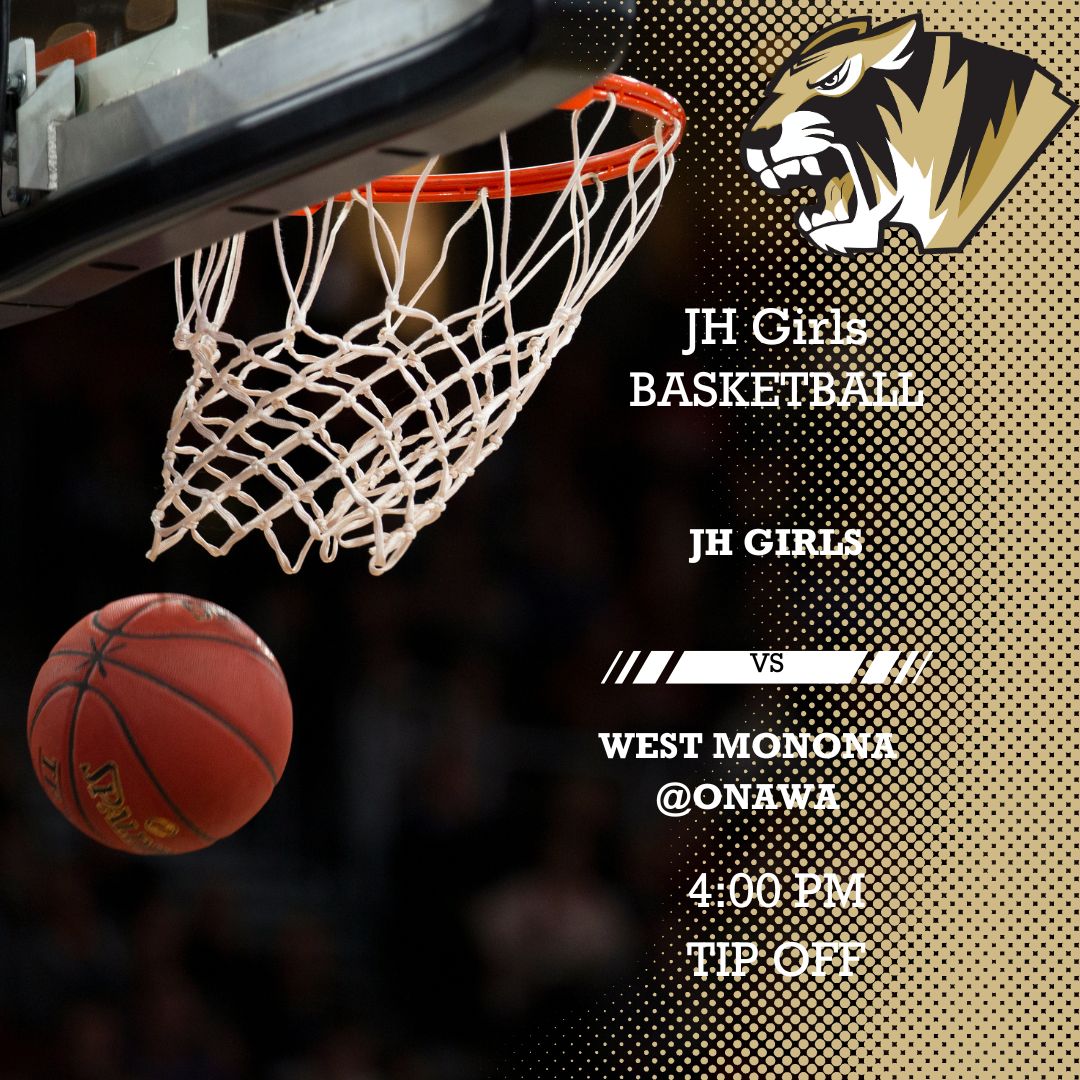 Good luck to the JH Girls Basketball team as they take on the West Monona Spartans of Onawa this afternoon.  Game time is 4:00 PM at Onawa.  #woodbineactivities #WoodbineJHHoops