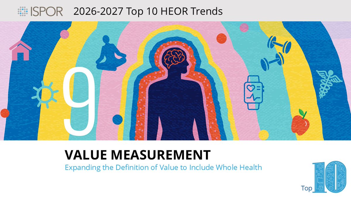 ISPORorg's tweet photo. Value Measurement is the #9 trend in the newly published “ISPOR 2026-2027 Top 10 HEOR Trends” report with focus on expanding the definition of whole health. Learn more and download the full report here: https://t.co/DKiynKXL0o
#HEOR #healthcare #WholeHealth https://t.co/c9taoLeEVy