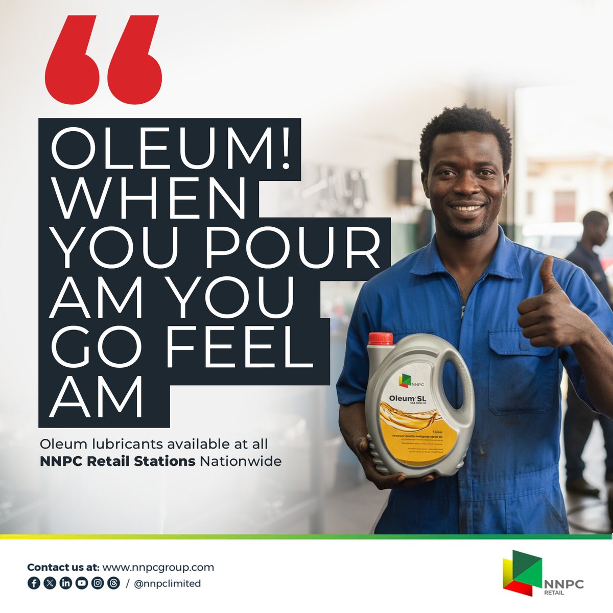 nnpclimited's tweet photo. NNPC Oleum, smooth performance always!

#NNPCOleum
#PerformanceInMotion
#EnergyforToday
#EnergyforTomorrow https://t.co/geZhL7WDJd