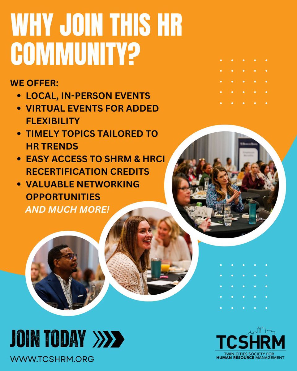 TCSHRM_Tweets's tweet image. ✨ Why join the TCSHRM community? Connect with passionate HR pros, access valuable events (virtual &amp;amp; in-person), earn SHRM/HRCI credits, and grow your career in a supportive, local network.
👉 Join now! buff.ly/iWLUJNC
#TCSHRM #Membership #JoinNow