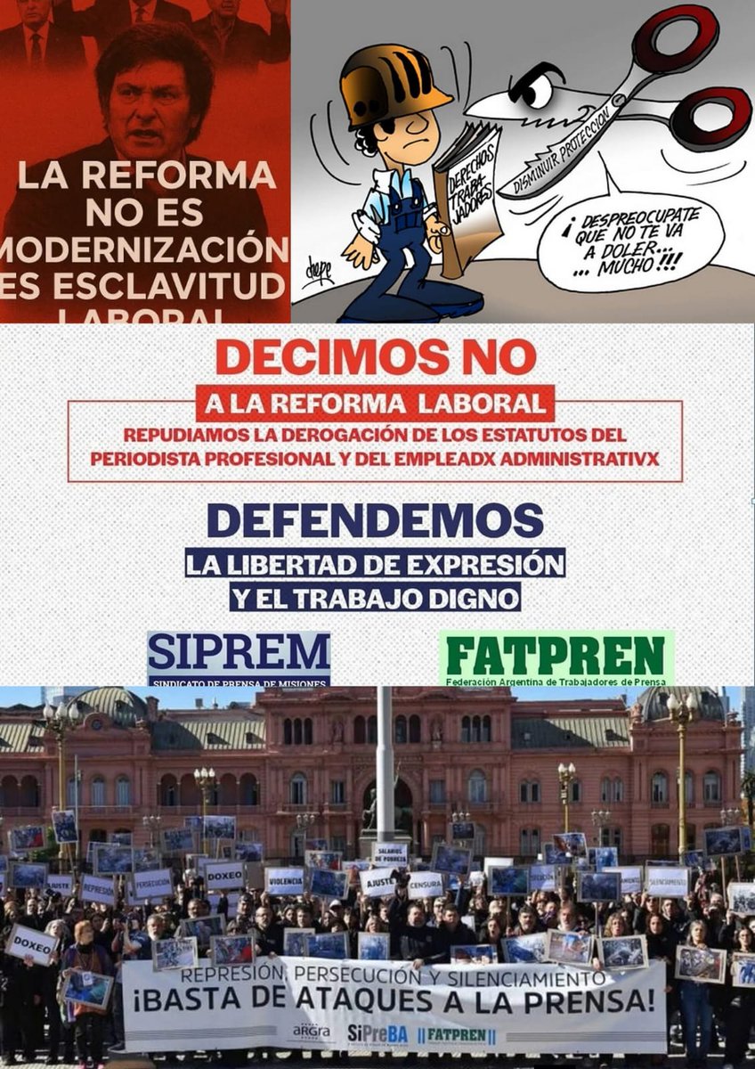 🚨¡ALERTA PRENSA! Rechazamos la reforma que deroga el Estatuto del Periodista. Sin derechos no hay libertad de expresión.✊📰 <a href="/PrensaFATPREN/">FATPREN</a> <a href="/CarlaGaudensi/">Carla Gaudensi</a>