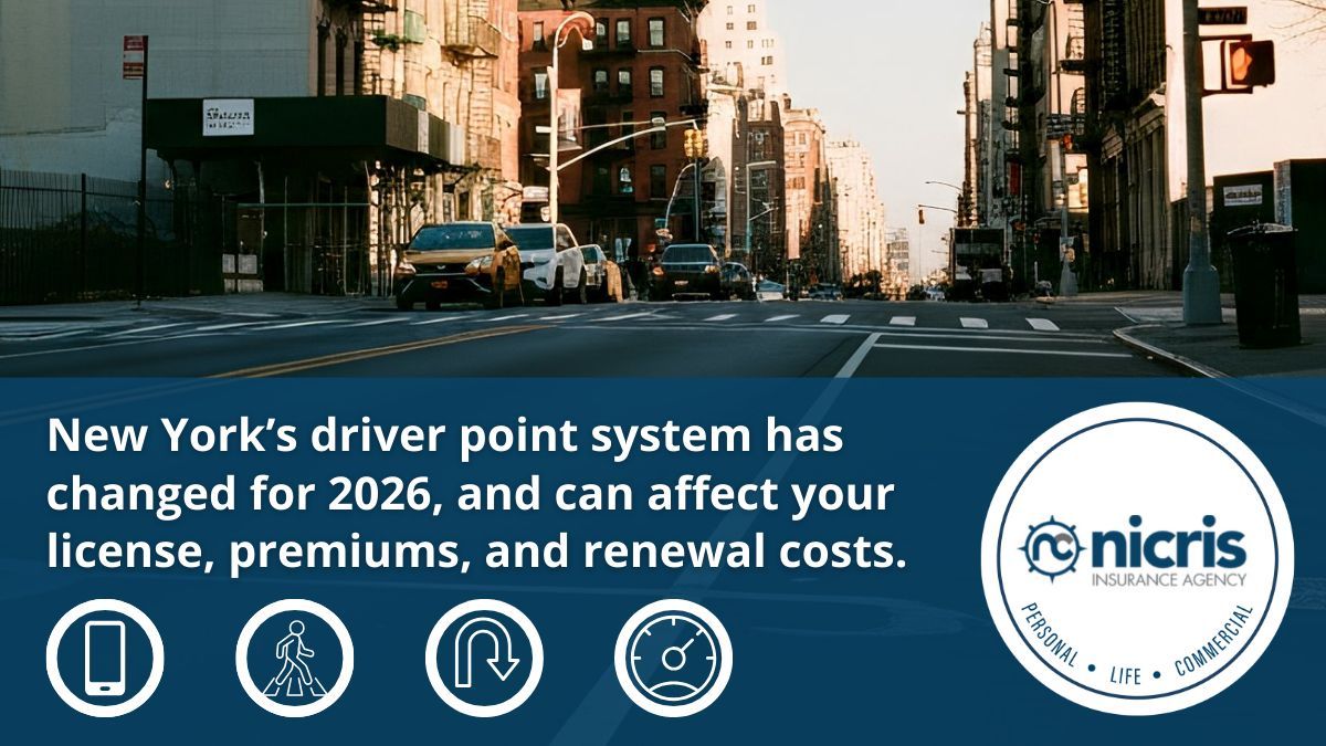 NICRISInsurance's tweet image. New York’s driver point system has changed for 2026, and those updates can affect your license, premiums, and renewal costs. 

If you drive in NY, this is worth understanding before points start adding up.

nicrisinsurance.com/new-york-updat…

#NYDrivers #NYAutoInsurance