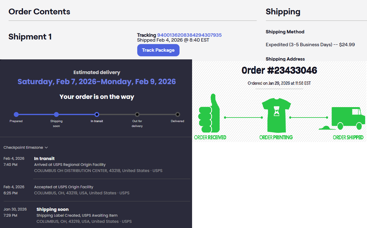 glmonkey's tweet photo. @TeePublic @TeePublicHelp So glad I paid $25 for expedited shipping over a week ago, just for it to come after I need it. Also, why did it take a week before it shipped? So frustrating. Absolutely awful. https://t.co/XTBP82jP6n